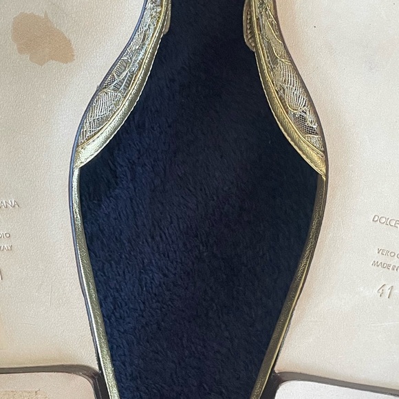 DOLCE & GABBANA 🍋 Leather Sandals with Gold Lace. Size EU 41. - Picture 8 of 13